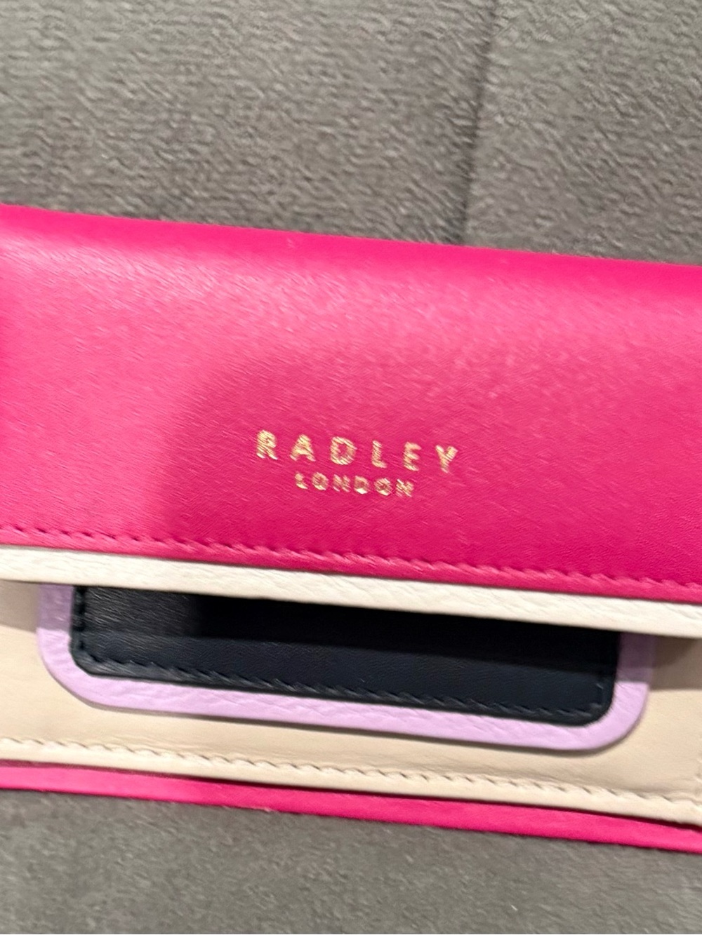 RADLEY LONDON Pink Multi-Tone Leather Wallet with Cream, Black & Lilac Accents